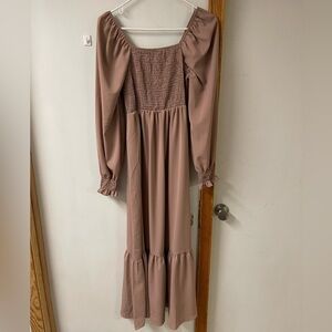 Smocked Top Women’s Long Sleeve Midi Dress